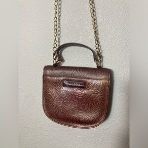 Anuschka small leather shoulder bag purse floral embossed removable strap